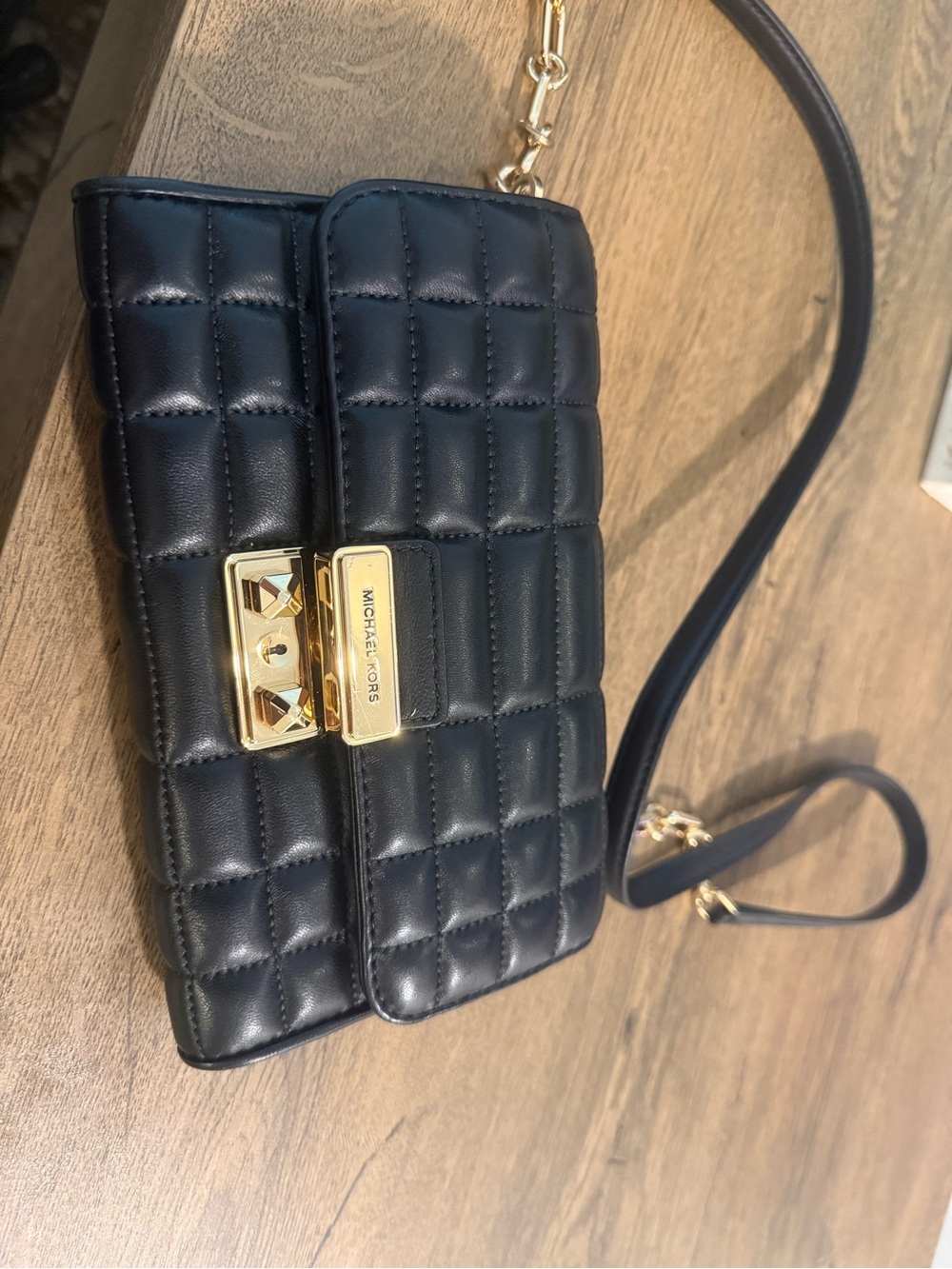 Michael Kors Black Quilted Leather Crossbody with Gold Hardware